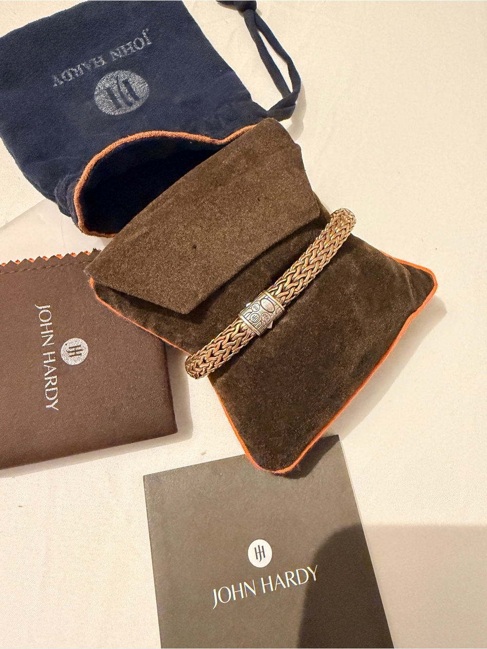 John Hardy Men's Classic Woven Bracelet in Rose Gemstone with Silver Accentsi
